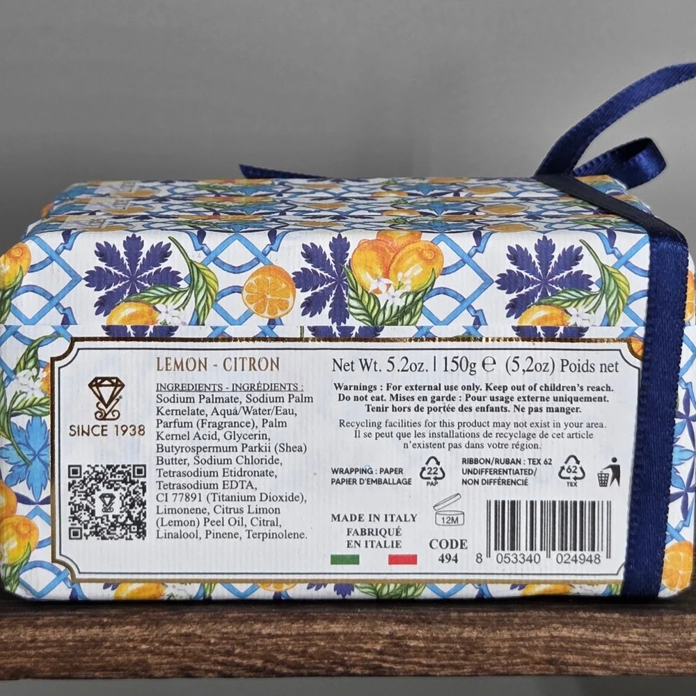 Saponificio Zeni Diamante Soap Bar Kids 3pk 15.8oz Lemon Citron Italian Luxury